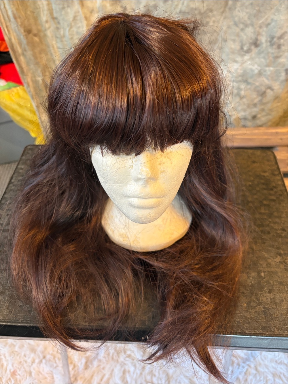 Brown Long Wavy Wig with Bangs - Women Hair